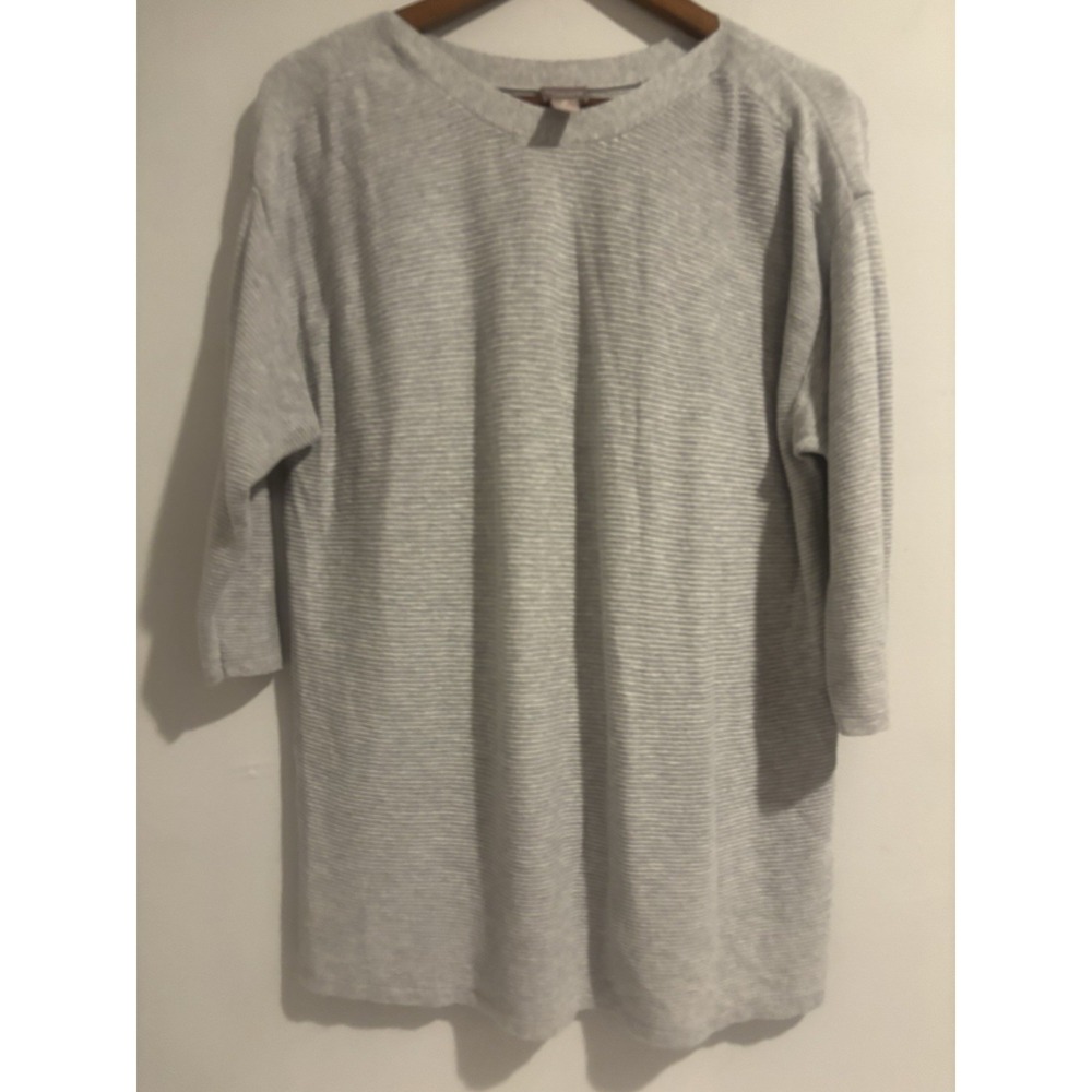 Chico's Sweater Women's Gray Ribbed Striped 3/4 Sleeve Size‎ 2 Large